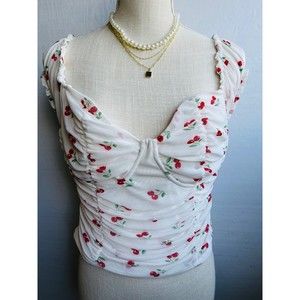 Polly & Esther Pin up Cherry Top Off shoulder Runched Size XLarge